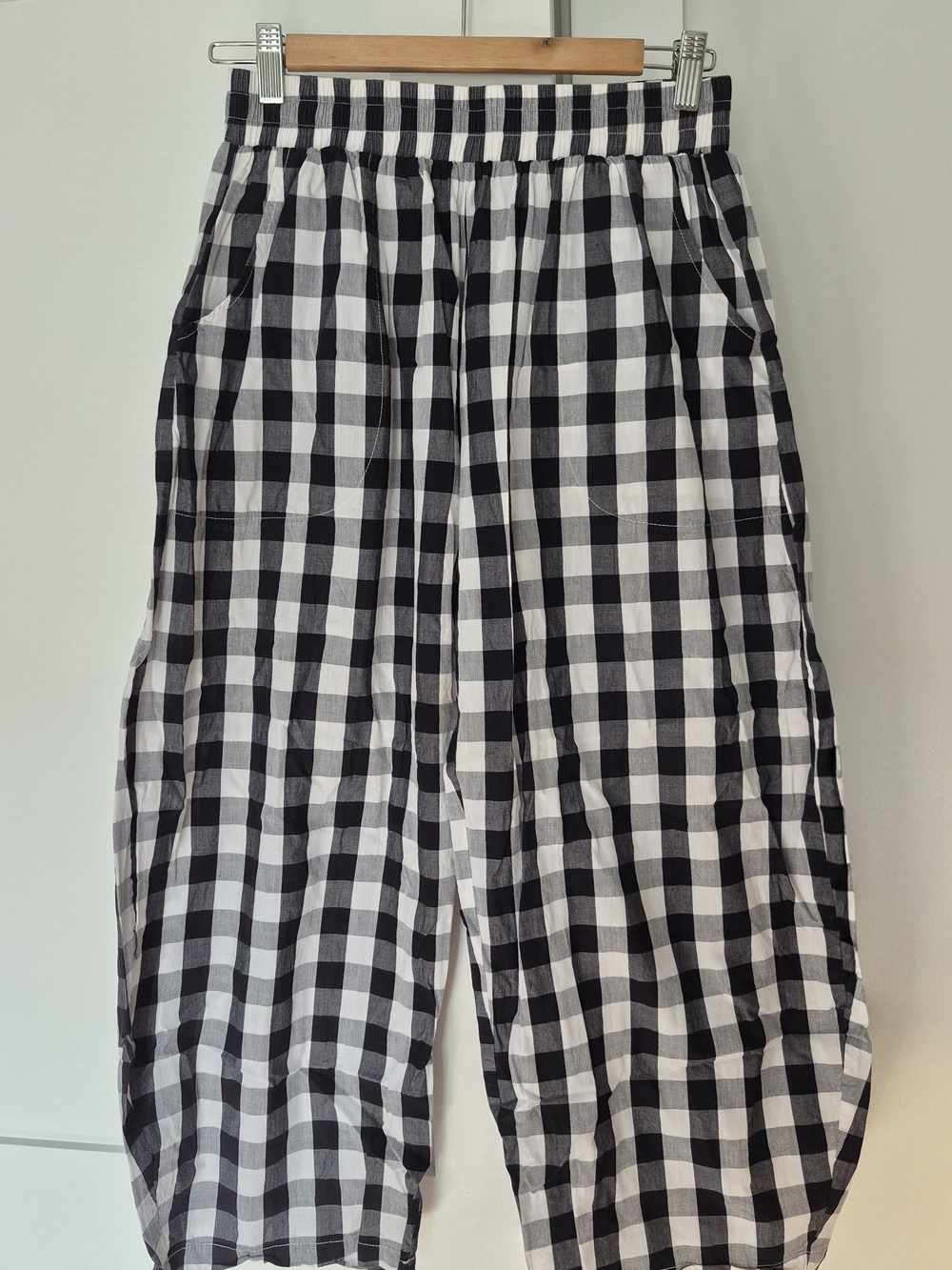 Black and White Gingham Barrel Pants